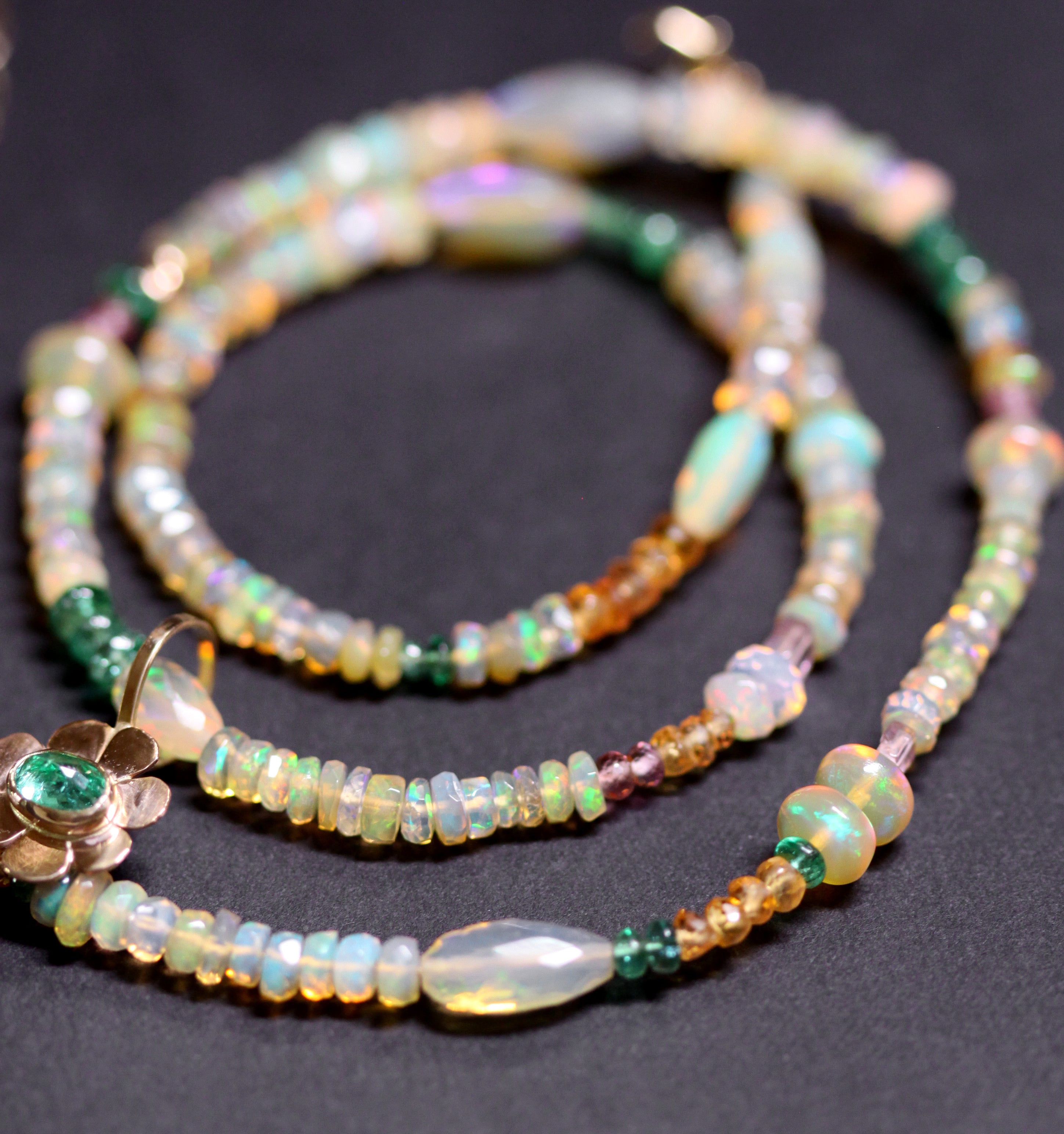 14K Opal and Emerald Sunshine and Rainbows Necklace, One of a Kind