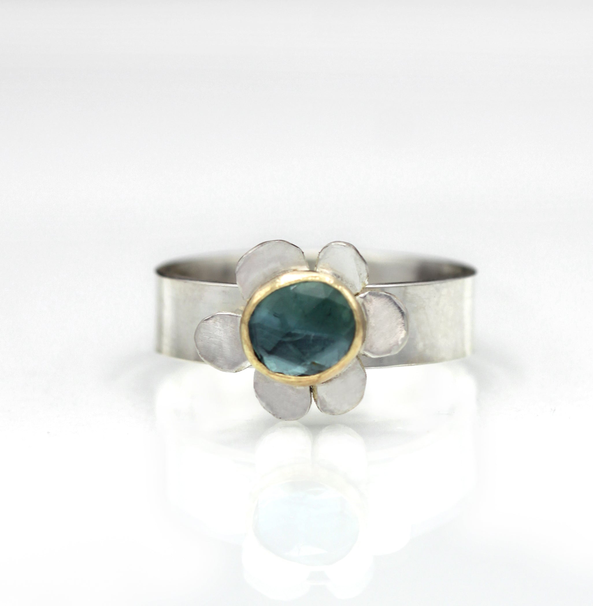 Tourmaline Flower Ring, Sterling and 14K Blue Tourmaline Flower Ring, One of a Kind