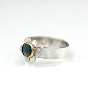 Tourmaline Flower Ring, Sterling and 14K Blue Tourmaline Flower Ring, One of a Kind