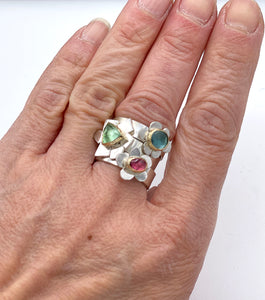 Tourmaline Flower Ring, Sterling and 14K Rubellite Tourmaline Flower Ring, One of a Kind