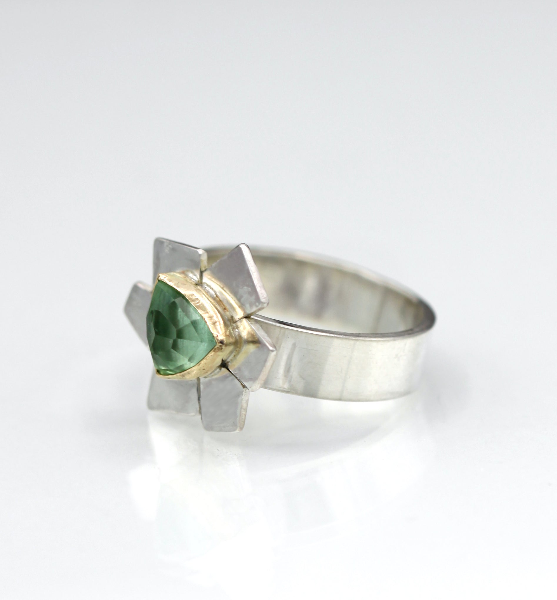 Tourmaline Flower Ring, Sterling and 14K Green Tourmaline Flower Ring, One of a Kind