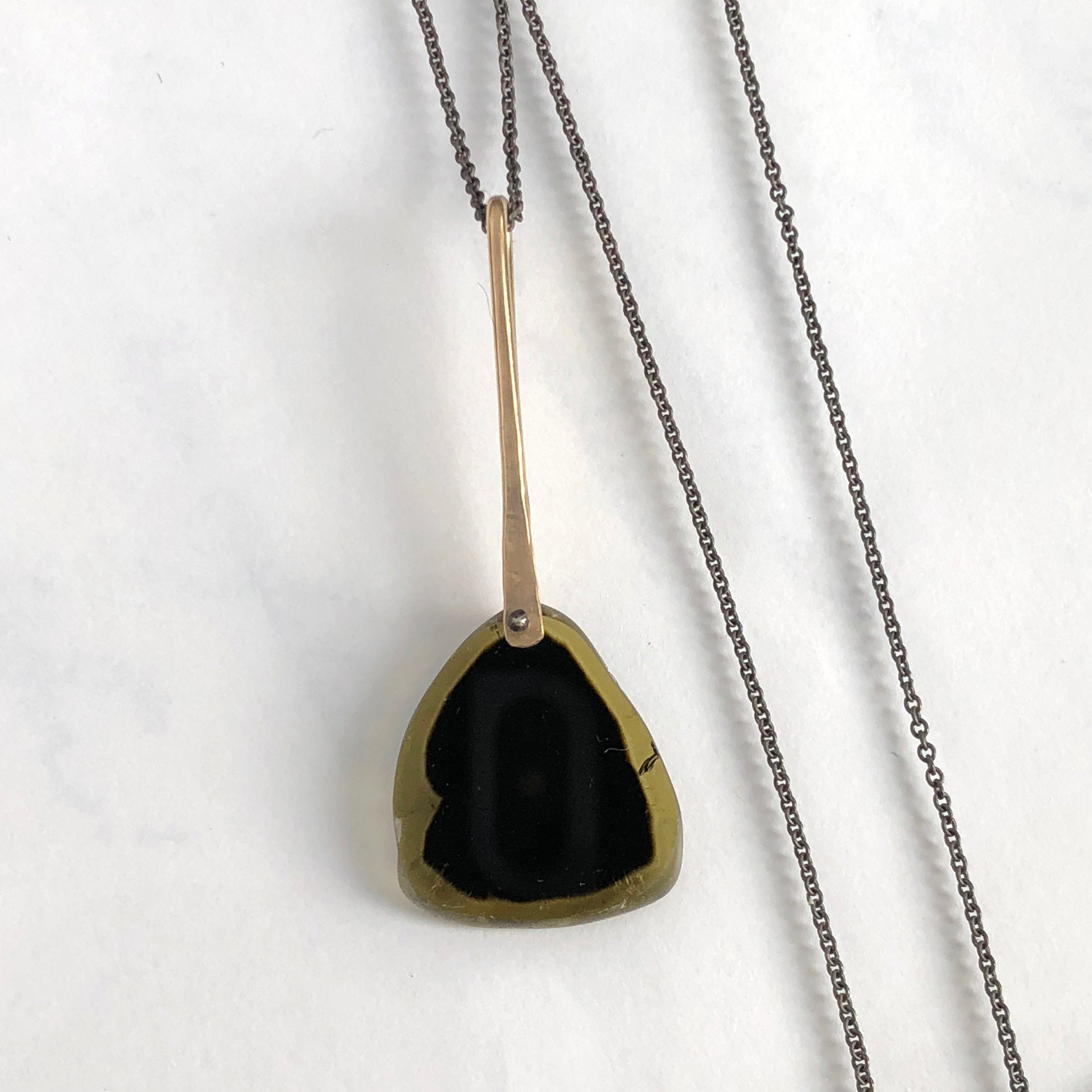 Watermelon Tourmaline Necklace, Sterling Silver and Yellow Gold Filled