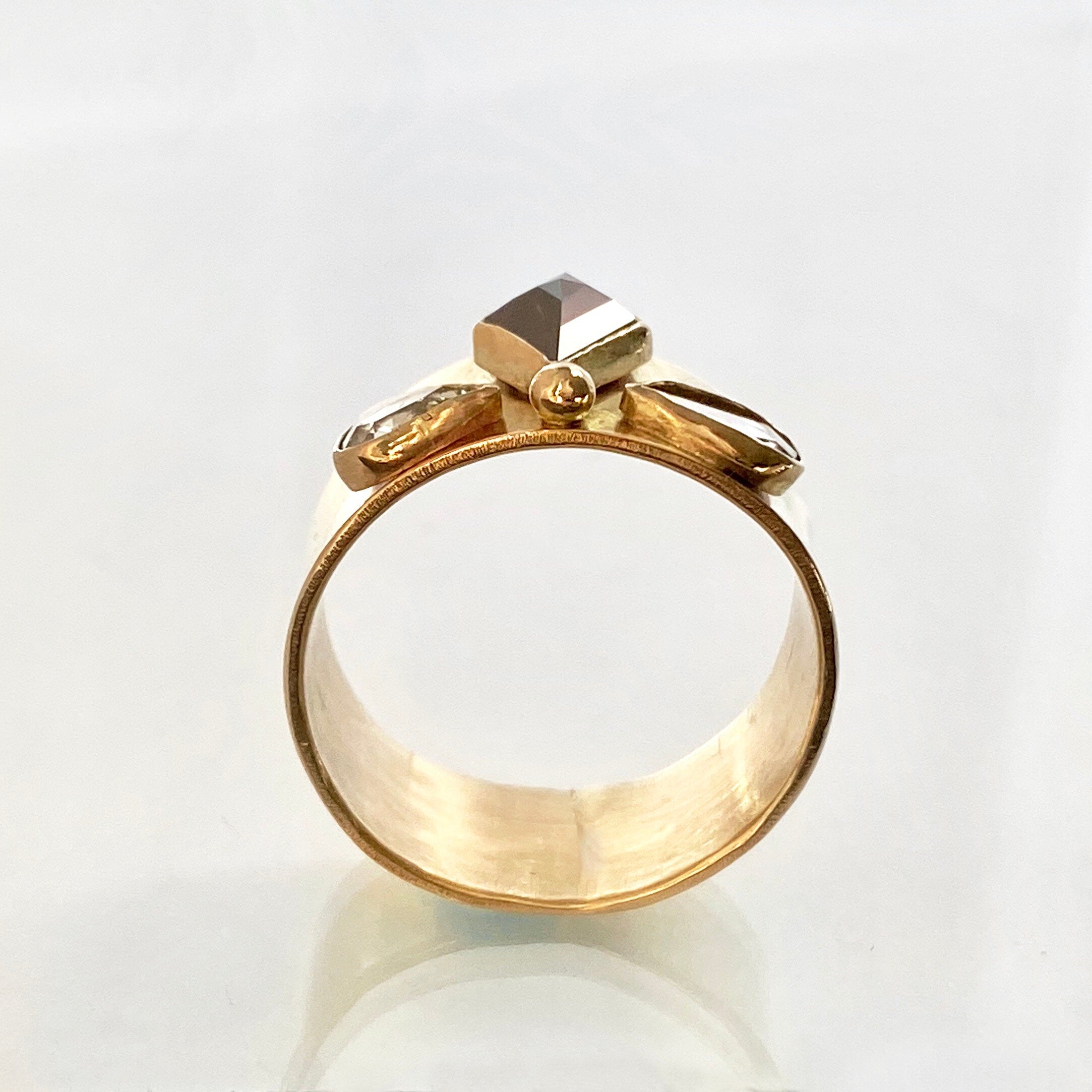 14K Cognac Diamond Trio Ring, Three Diamond Ring, One of a Kind, SOLID Gold