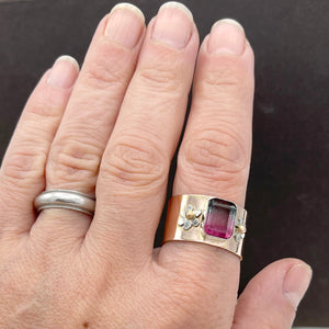 14K Blue Pink Tourmaline Ring, Wide Ring, Solid Rose Gold, One of a kind