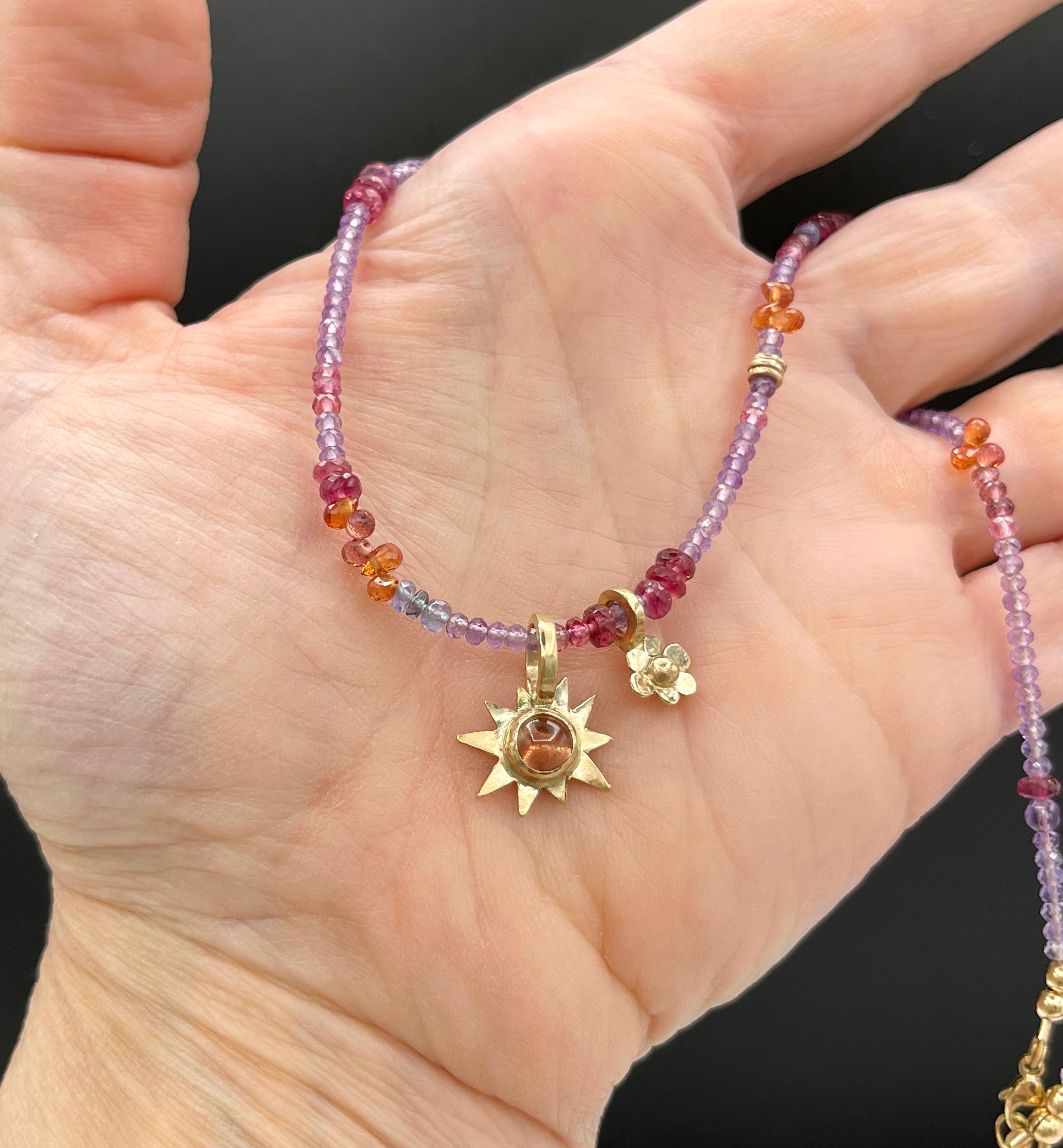 14K Amethyst, Sapphire and Rubellite Tourmaline Garden Sunrise Necklace, One of a Kind