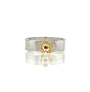 Verbena Flower Ring, Sterling and 14K Ruby Flower Ring, One of a Kind