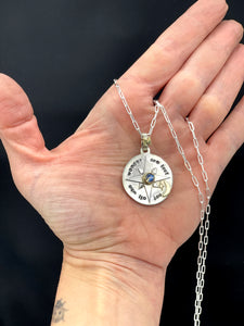 Compass Rose Pendant with Moonstone, Handmade, one of a kind