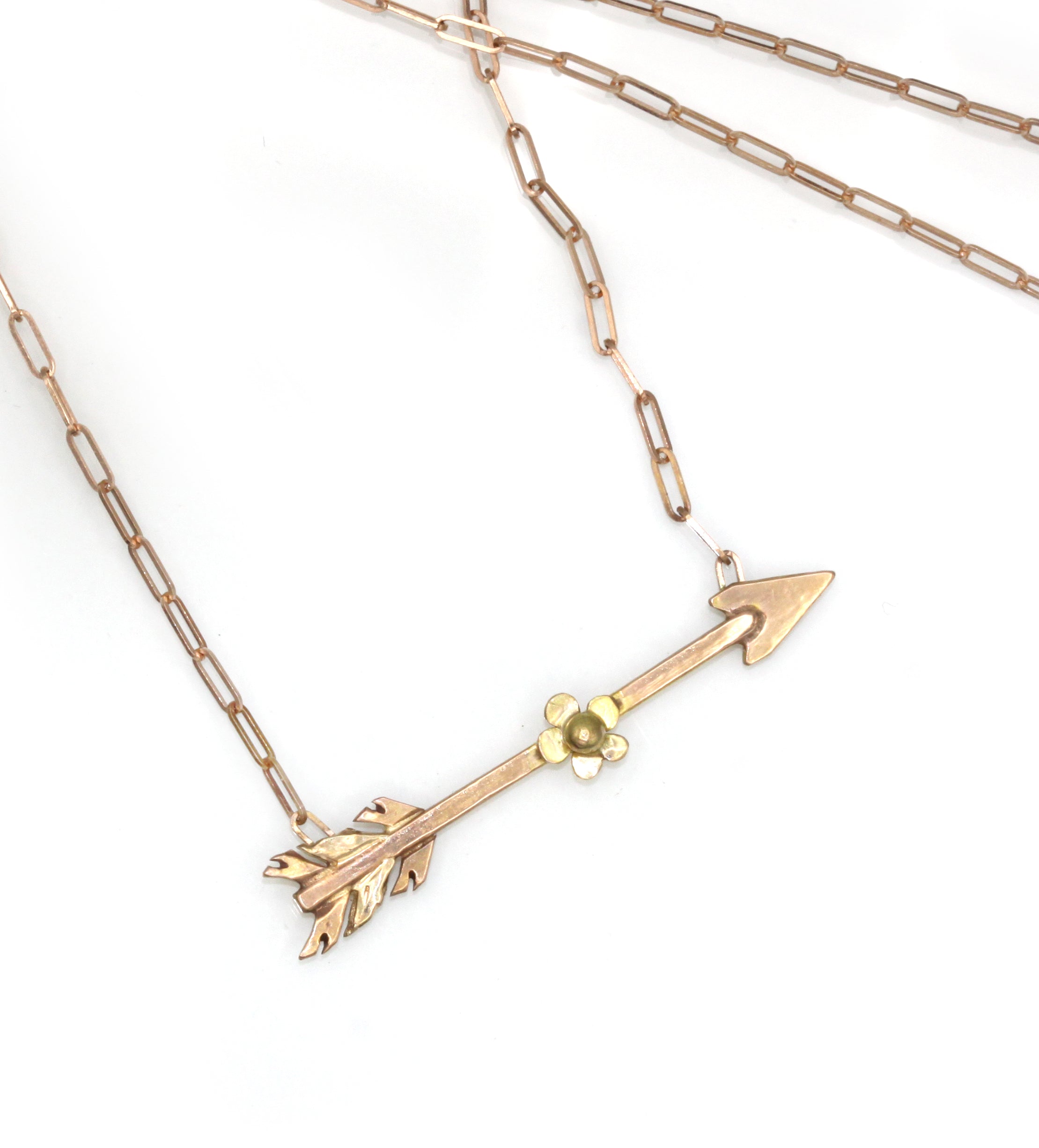Arrow Necklace, Arrow and Flower Necklace, Solid Rose Gold