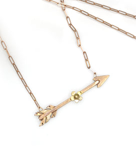 Arrow Necklace, Arrow and Flower Necklace, Solid Rose Gold