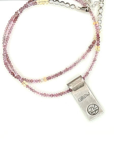 Coneflower Necklace in Fine Silver, with Pink Spinel and Opal Chain, One of a Kind