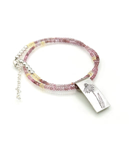Coneflower Necklace in Fine Silver, with Pink Spinel and Opal Chain, One of a Kind