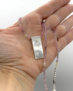 Coneflower Necklace in Fine Silver, with Pink Spinel and Opal Chain, One of a Kind