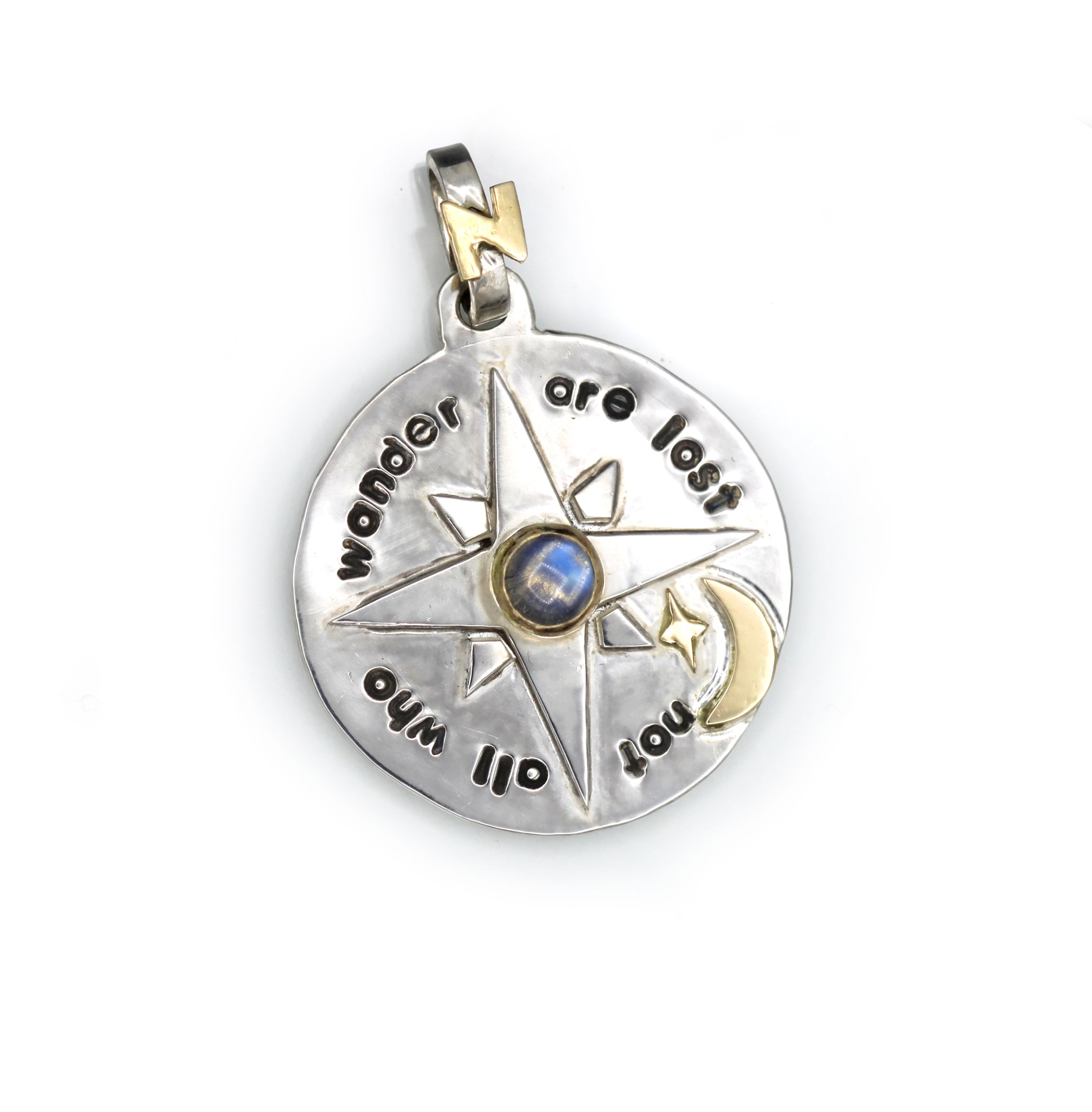 Compass Rose Pendant with Moonstone, Handmade, one of a kind