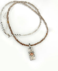 And Still I Rise Sunstone Pendant in Sterling Silver and 14K, with Zircon Chain, One of a Kind