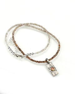 And Still I Rise Sunstone Pendant in Sterling Silver and 14K, with Zircon Chain, One of a Kind