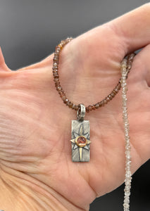 And Still I Rise Sunstone Pendant in Sterling Silver and 14K, with Zircon Chain, One of a Kind
