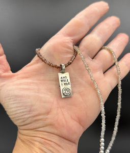 And Still I Rise Sunstone Pendant in Sterling Silver and 14K, with Zircon Chain, One of a Kind