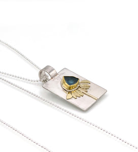 Blue Echinacea Daisy Tourmaline Slice Flower Pendant Necklace in 18K solid gold and Sterling silver, One of a Kind!