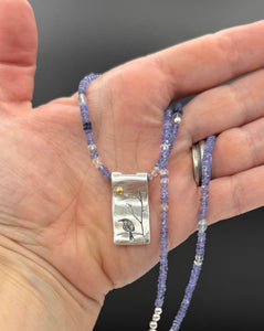 Tanzanite, Sapphire and Aquamarine Necklace in Sterling Silver, and Fine Silver and 22K Bird Pendant, One of a Kind