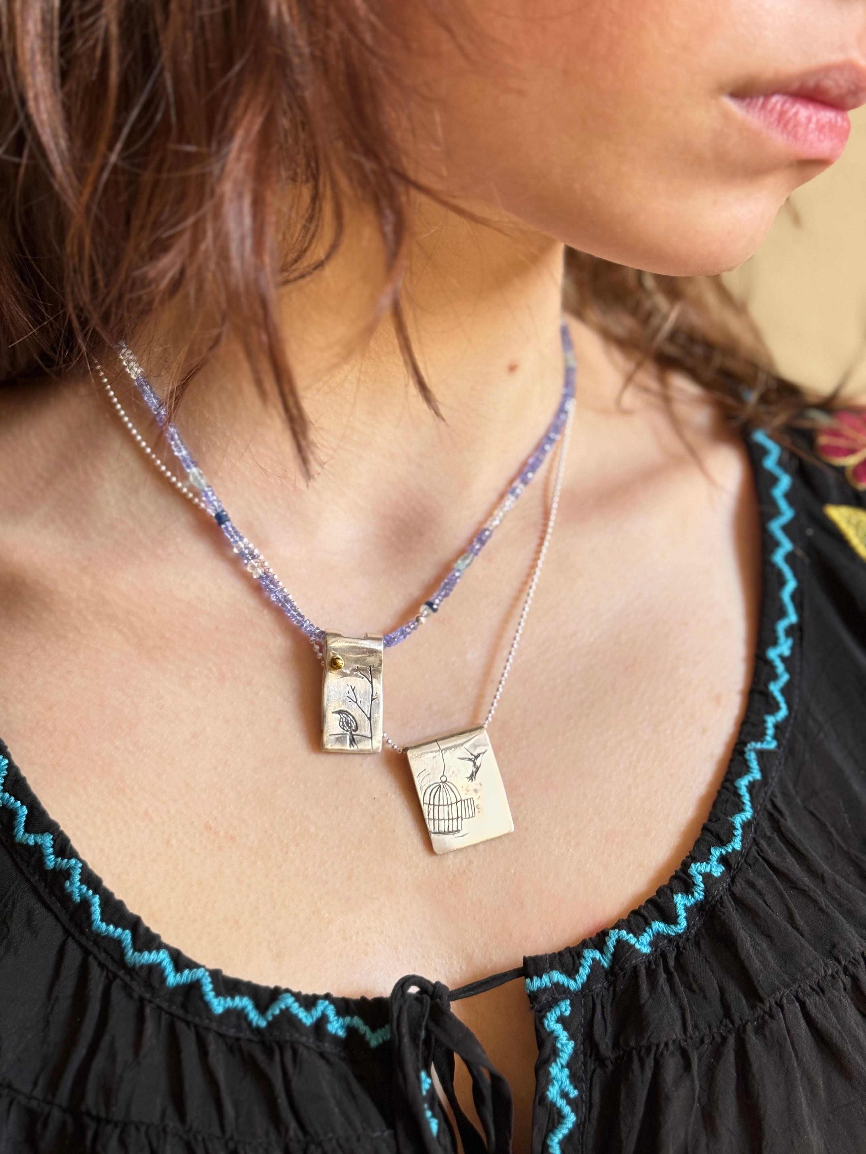 Let Them, Bird and Cage Pendant in 999 Fine Silver, One of a Kind