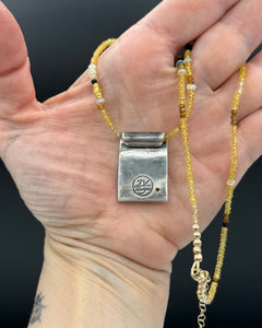 Bumblebee and Yellow Diamond Necklace in Fine Silver, and 14K Solid Gold, with Sapphire Chain, One of a Kind