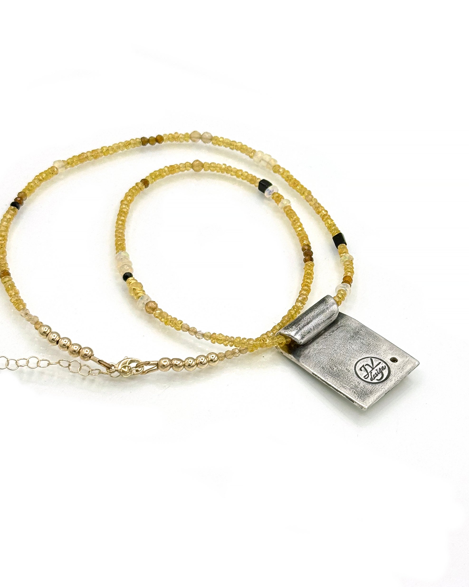 Bumblebee and Yellow Diamond Necklace in Fine Silver, and 14K Solid Gold, with Sapphire Chain, One of a Kind