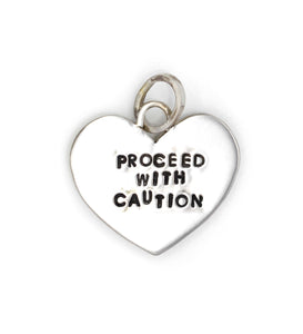 Road Sign Heart Pendant, Large Handmade CAUTION Heart Charm in Sterling and 14K