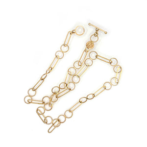 14K Solid Yellow Gold Chunky link Chain with Toggle Clasp, Handmade, One of a kind Trombone Chain