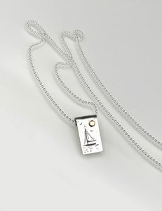 Come Sail With Me Necklace, Sailboat Pendant in 999 Fine Silver and 14K Solid Yellow Gold, with sterling ball chain, One of a Kind