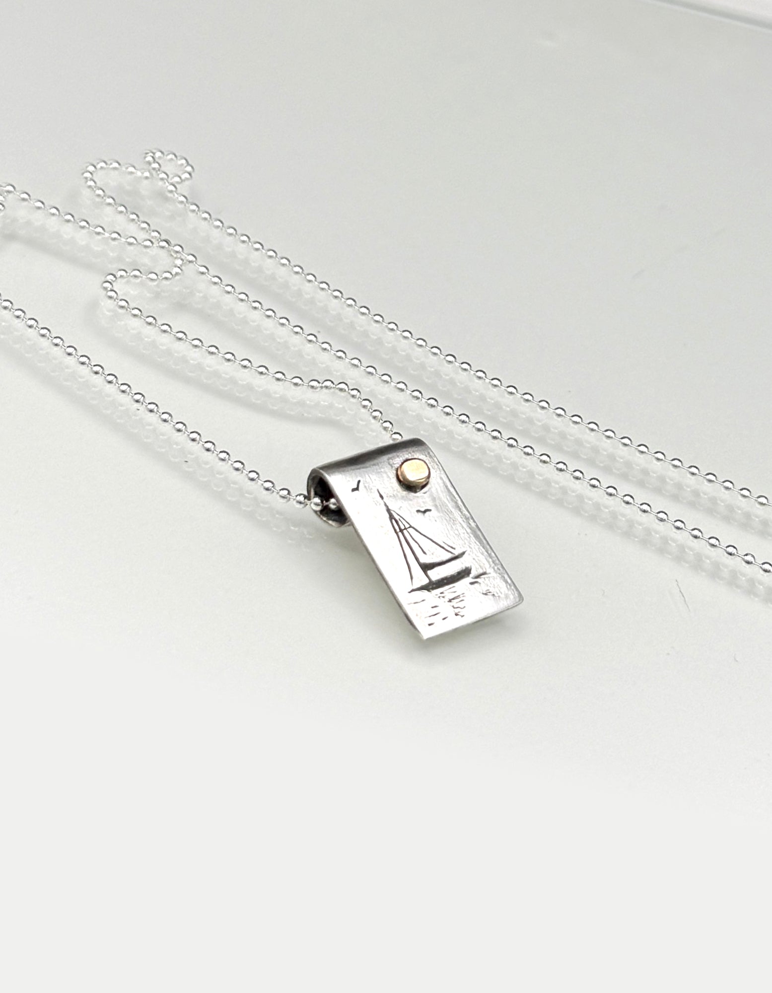 Come Sail With Me Necklace, Sailboat Pendant in 999 Fine Silver and 14K Solid Yellow Gold, with sterling ball chain, One of a Kind