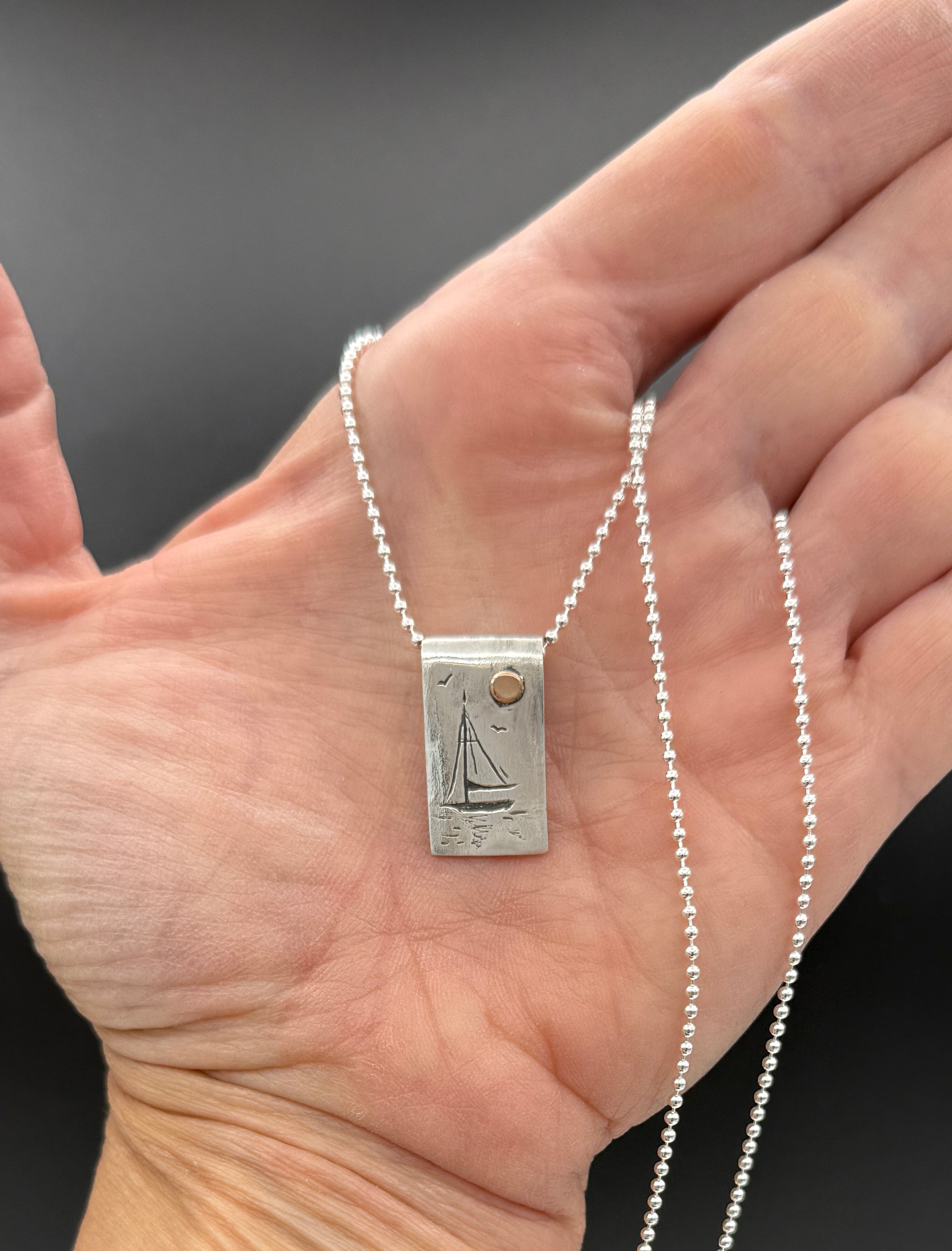 Come Sail With Me Necklace, Sailboat Pendant in 999 Fine Silver and 14K Solid Yellow Gold, with sterling ball chain, One of a Kind