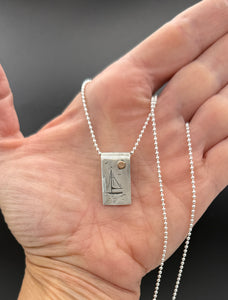 Come Sail With Me Necklace, Sailboat Pendant in 999 Fine Silver and 14K Solid Yellow Gold, with sterling ball chain, One of a Kind