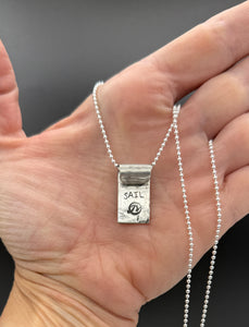 Come Sail With Me Necklace, Sailboat Pendant in 999 Fine Silver and 14K Solid Yellow Gold, with sterling ball chain, One of a Kind