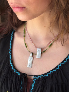 Coneflower Necklace in Fine Silver, with Pink Spinel and Opal Chain, One of a Kind
