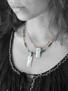 Forest Pine Tree Necklace in Fine Silver, with Chrome Diopside and Tourmaline Chain, One of a Kind