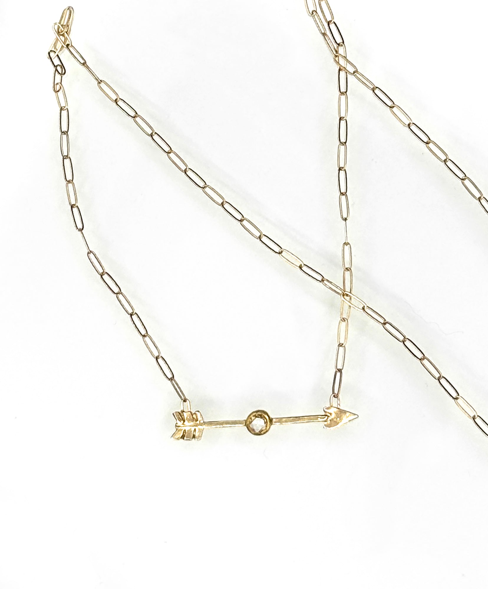 I Am Titanium, Arrow Piercing a Diamond Necklace in 14K, One of a Kind