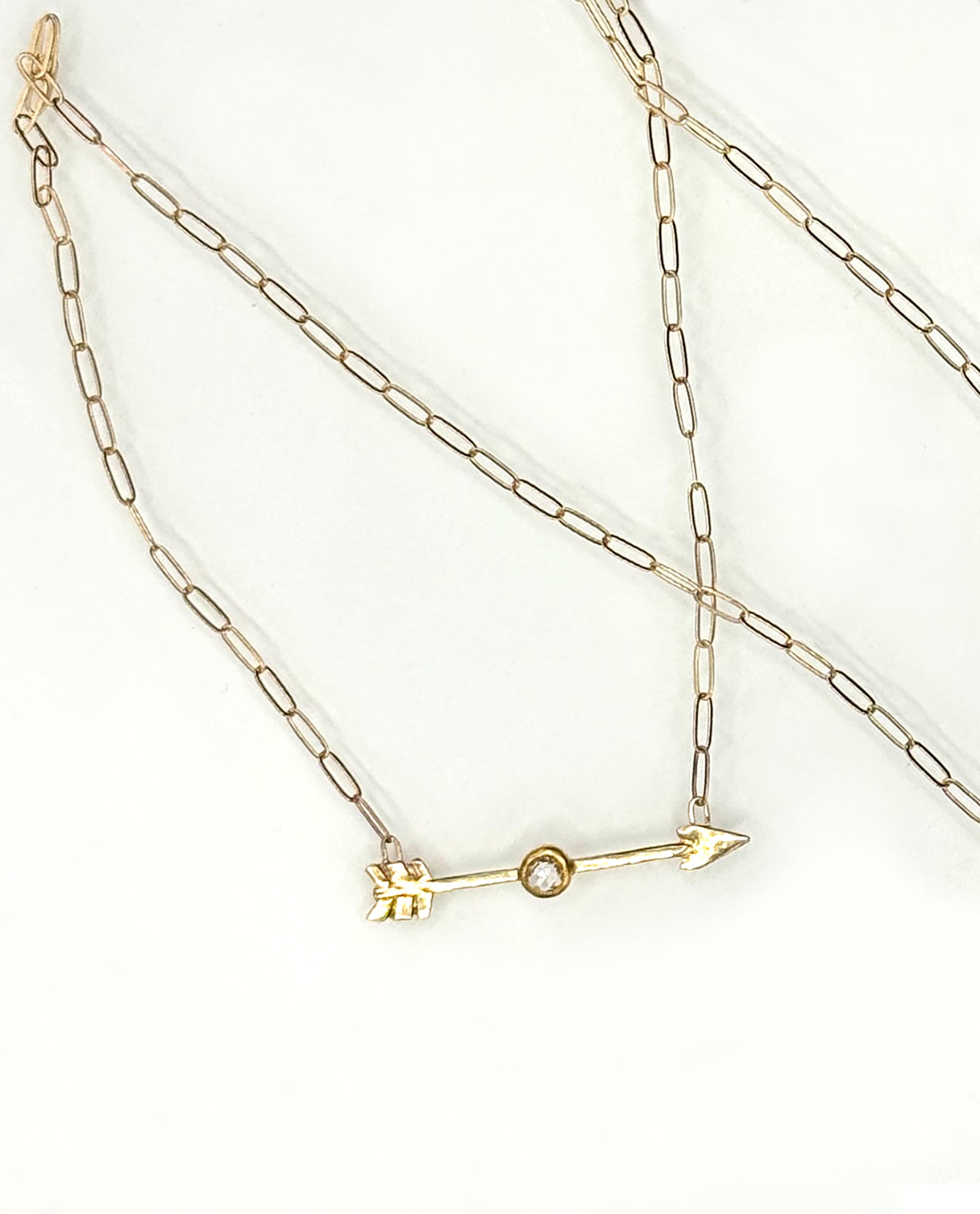 I Am Titanium, Arrow Piercing a Diamond Necklace in 14K, One of a Kind