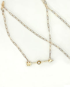 I Am Titanium, Arrow Piercing a Diamond Necklace in 14K, One of a Kind