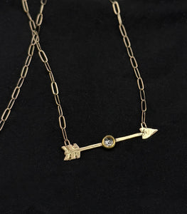 I Am Titanium, Arrow Piercing a Diamond Necklace in 14K, One of a Kind