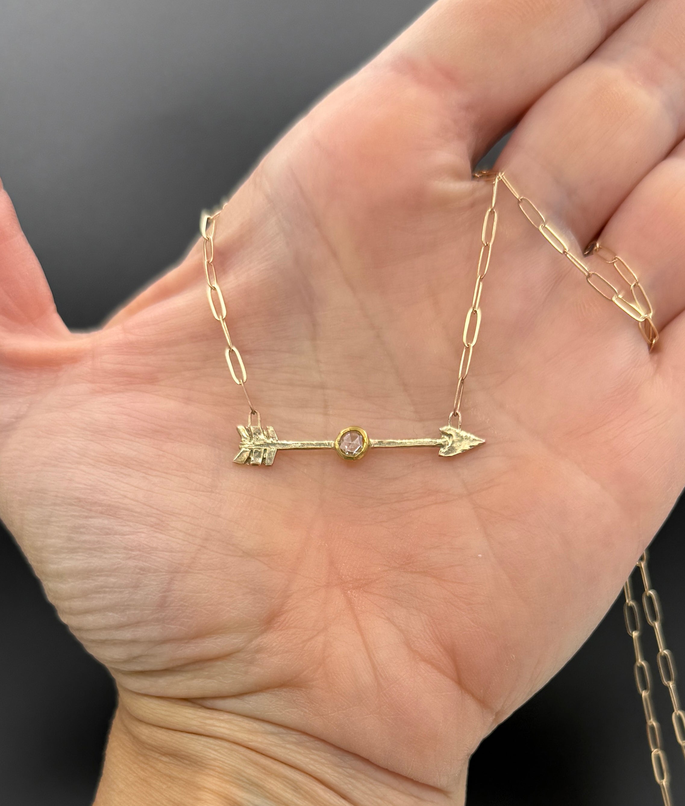 I Am Titanium, Arrow Piercing a Diamond Necklace in 14K, One of a Kind