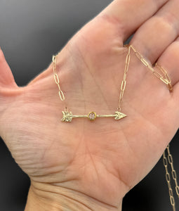 I Am Titanium, Arrow Piercing a Diamond Necklace in 14K, One of a Kind