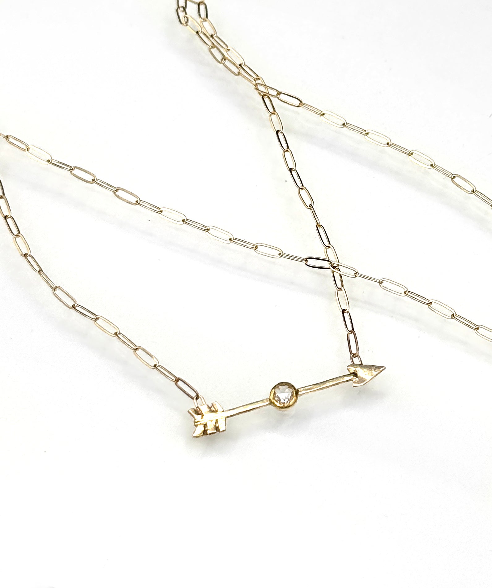I Am Titanium, Arrow Piercing a Diamond Necklace in 14K, One of a Kind
