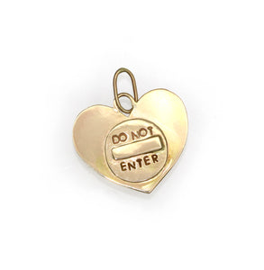 14K Road Sign Heart Pendant, Large Handmade DO NOT ENTER Heart Charm in Solid Gold