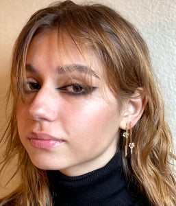 14K Flower Earrings, Long Paperclip Earrings, One of a kind earrings