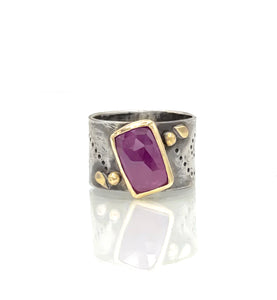 Ruby Halle Ring, Wide Band 14K and Sterling Ring, One of a Kind