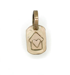 14K House Charm, Solid Gold Home Is Where The Heart Is Dog Tag Charm, One of a Kind