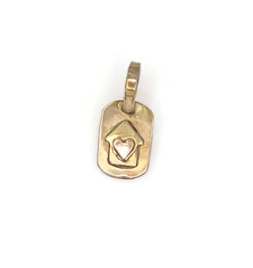 14K House Charm, Solid Gold Home Is Where The Heart Is Dog Tag Charm, One of a Kind