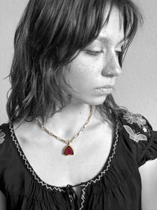 14K Watermelon Tourmaline Pendant, Large Tourmaline Slice, Solid Gold