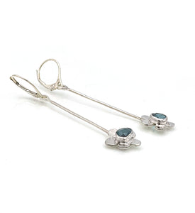 Tourmaline Earrings, Blue Tourmaline Flower Earrings, Sterling Silver