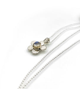 Moonstone Flower Necklace, Sterling Silver, 14K